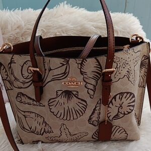 Coach Tan and Brown Seashell Pattern Tote